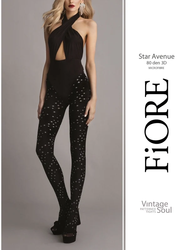 Fiore Punčochové kalhoty 80 den vzorované Star Avenue G černá bílá — FIORE — barva černá