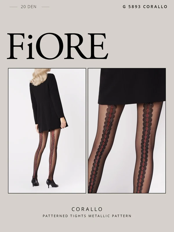Fiore Punčochové kalhoty Corallo 20 DEN černá červená — foto 3 z 3 — FIORE
