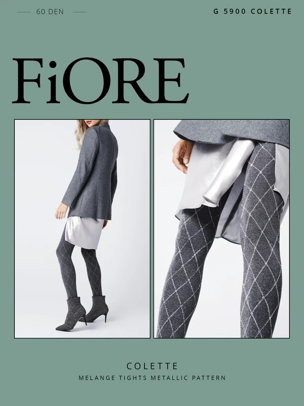 Fiore Punčochové kalhoty vzorované Colette 60 DEN melange metalic (šedá) — foto 3 z 3 — FIORE