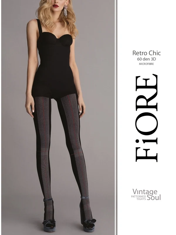 Fiore Retro Chic punčochové kalhoty vzorované 60 DEN černo — šedá — foto 2 z 3 — FIORE