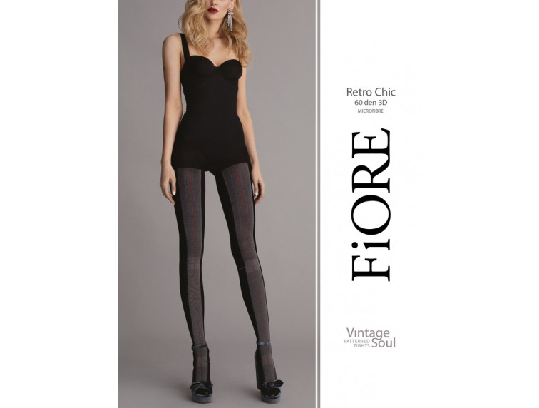 FIORE Retro Chic punčochové kalhoty vzorované 60 DEN G5944 černo/šedá, velikost punčocháče — FIORE